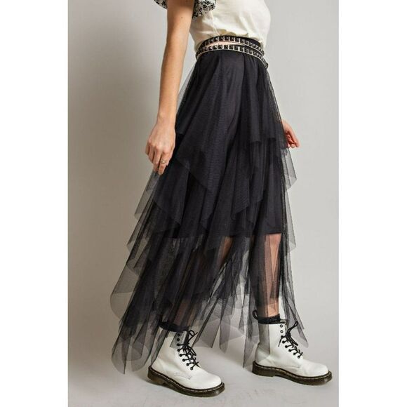 Easel Allover Mesh Ballerina Tulle Princess Maxi Skirt in Black New S-L EB40814 - Picture 6 of 11